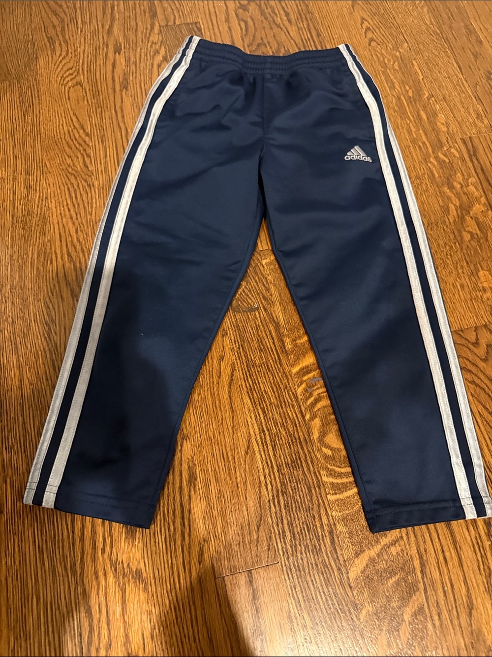 Adidas Kids Navy Track Pants with Gray Stripes